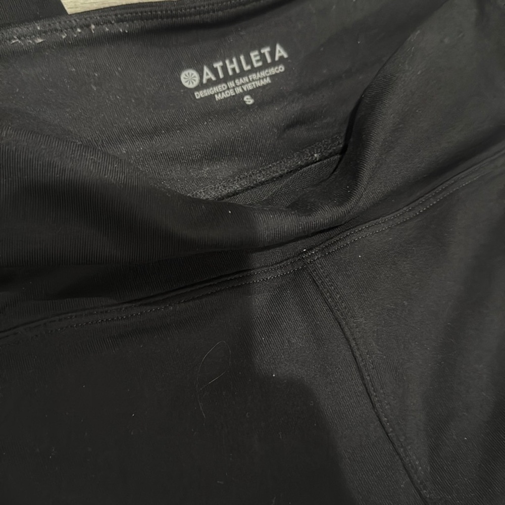 Athleta Leggings Womens Black Metro Faux Leather Tux Stripe Back Pockets 
Size:S